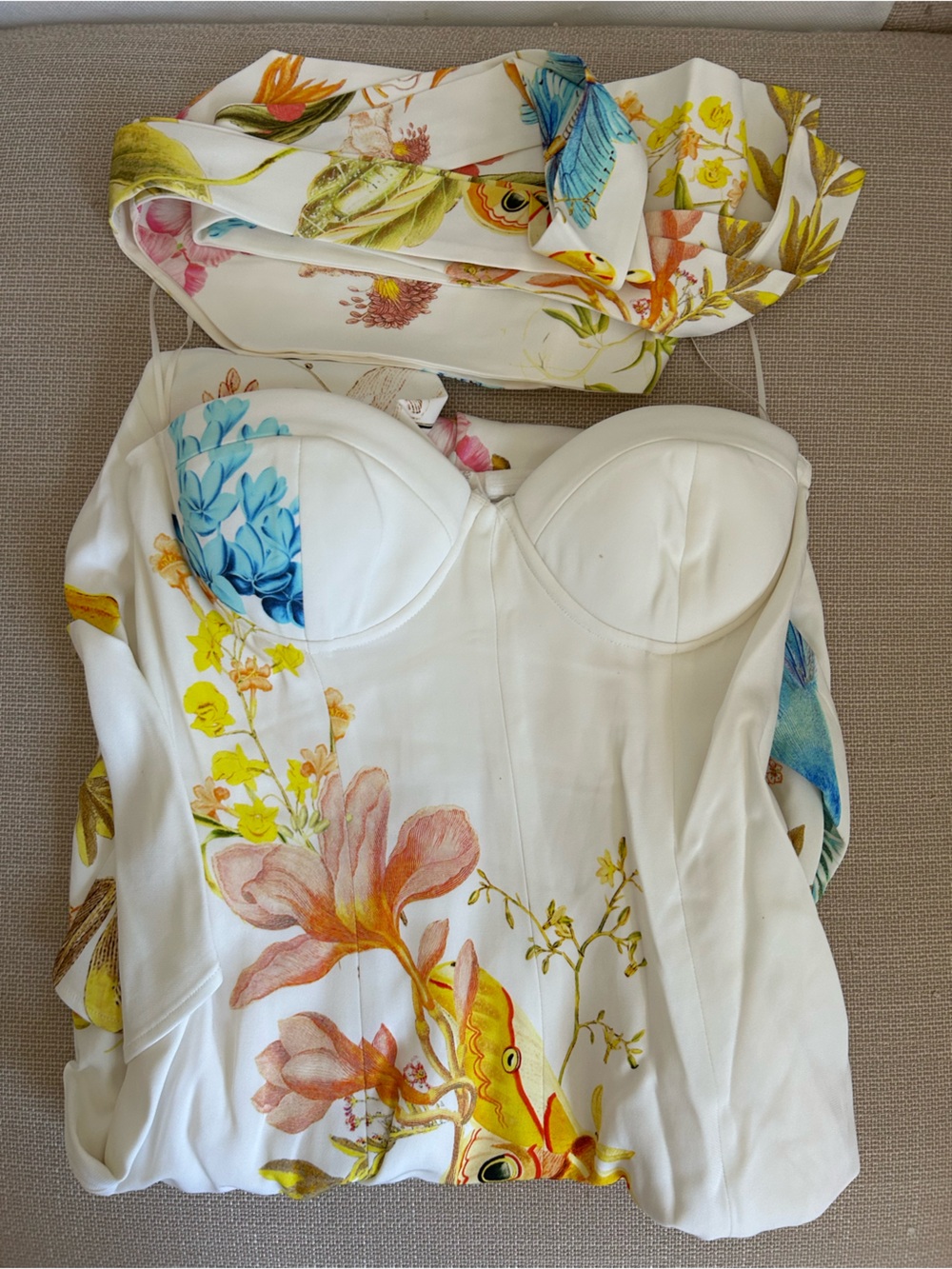Reiss Anisa Midi Dress Ivory Floral NYBG Printed Bustier Cocktail Vacation - Picture 7 of 13